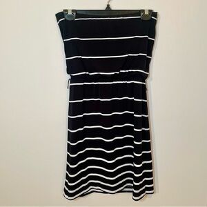 Black and White Striped Strapless Dress, Ponte Knit